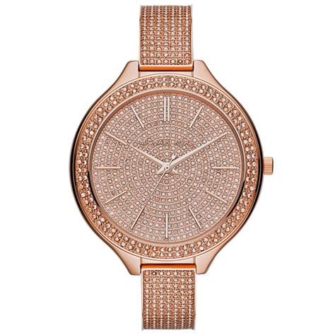 michael kors slim runway rose gold tone glitz bangle watch|Michael Kors Women's Slim Runway Three.